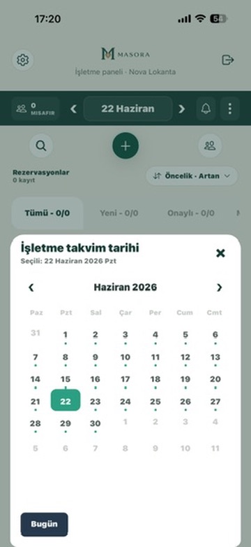 Masora işletme takvim seçimi