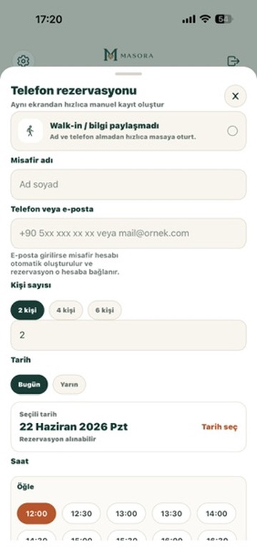 Masora telefon rezervasyonu formu