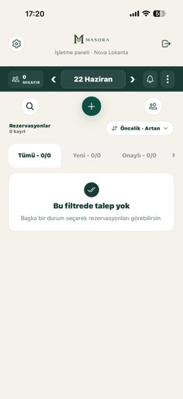 Masora işletme panelinde rezervasyon listesi