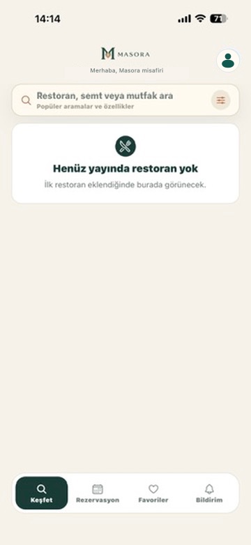 Masora müşteri uygulamasında keşif ekranı